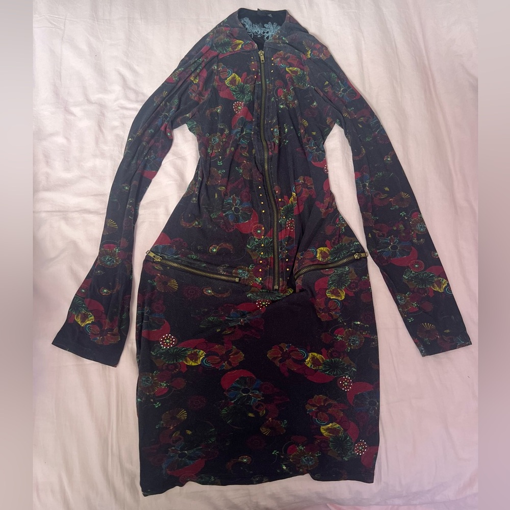 Vintage Desigual Multicolor Whimsigoth Long Sleeve Dress